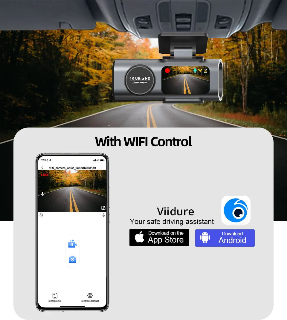Dash Cam 4K GPS WIFI APP 24H Night Vision Mini Optional Rear Lens Dashcam Car DVR Video Recorder Camera For Car Black Box