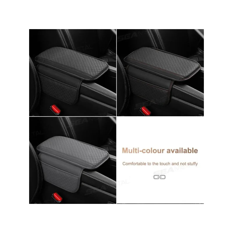 Leather Car Armrest Box Pad Memory Foam Center Console Arm Rest Protector Cover with Storage Pocket Elbow Rest Cushion