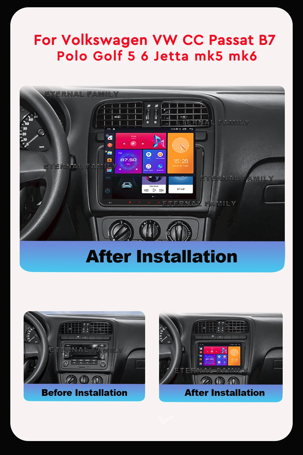 Android 15 car radio For Volkswagen VW CC Passat B7 Polo Golf 5 6 Jetta mk5 mk6 Video Player GPS wireless carplay Head Unit WIFI