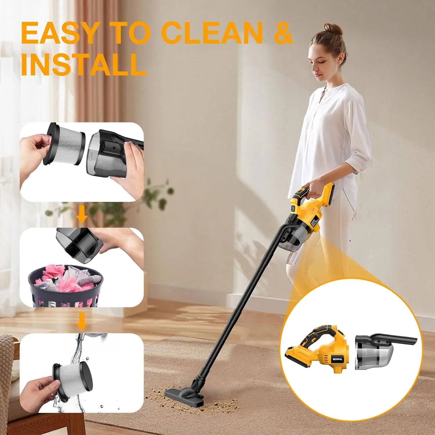 New Portable Vacuum Cleaner with 2 Pieces Wireless Electric Filter for Home Car Pet Hair Cleaner for Dewalt Battery 20v Durable