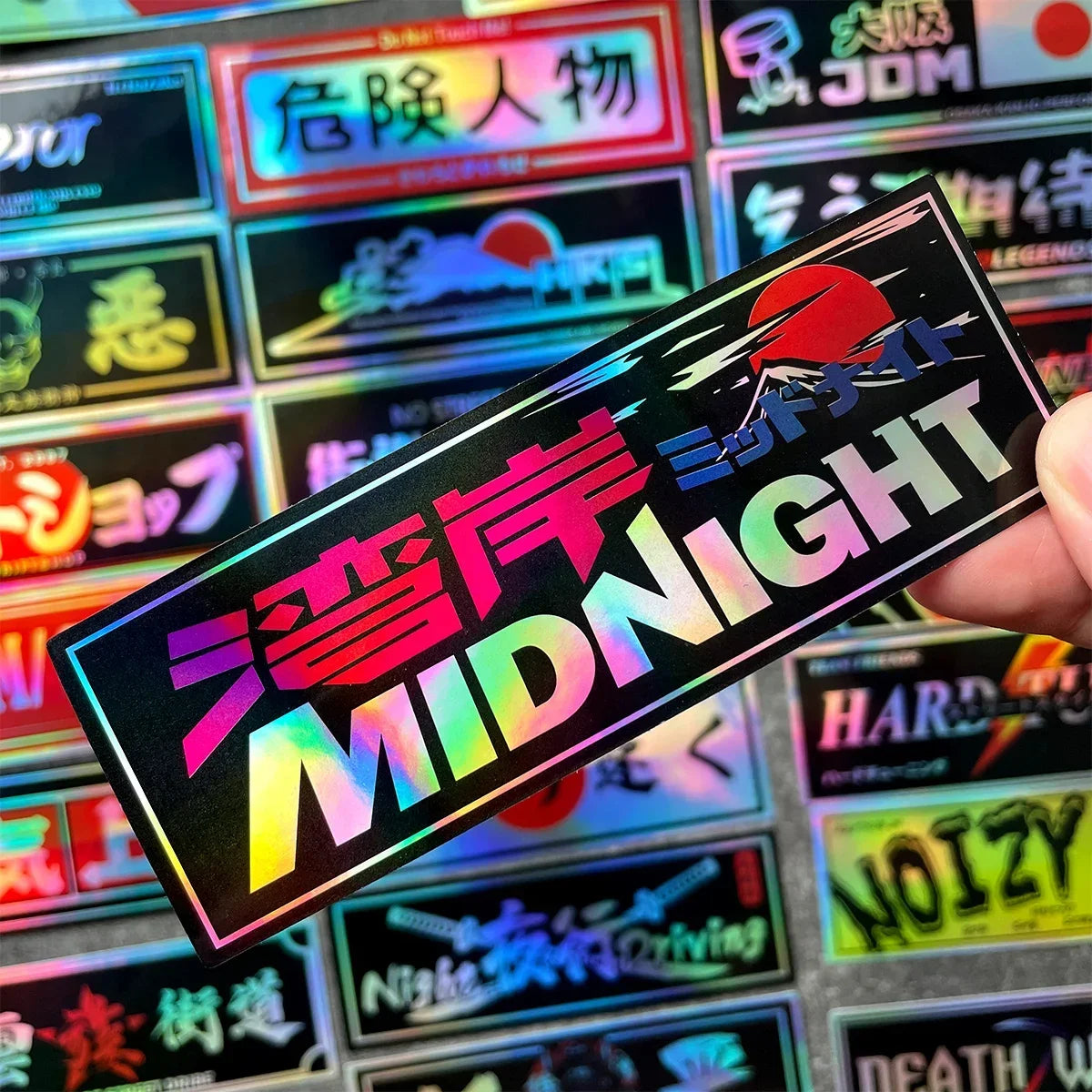 24PCS/Pack 12cm Long JDM Samurai Stickers Laser Rainbow Car Window Windshield Motorcycle Body Moto Helmet Accessories Decals
