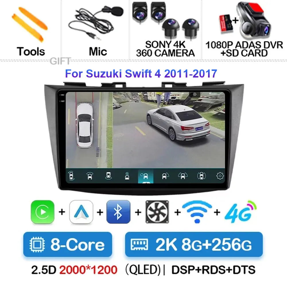 Android 15 Car Radio For Suzuki Swift 4 2011-2017 Wireless Carplay Auto Radio Multimedia Player 4G Wifi GPS DSP 48EQ 2din