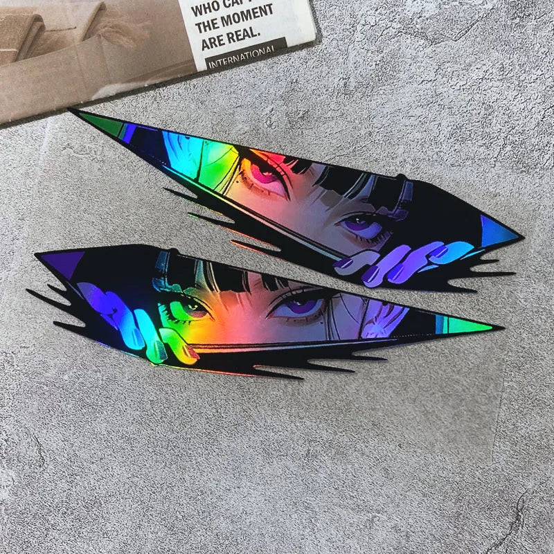 1pair Anime Eyes JDM Motorcycle Stickers Waterproof Motorbike Front Fairing Side Panels Fuel Tank Electric Scooter Vinyl Decals