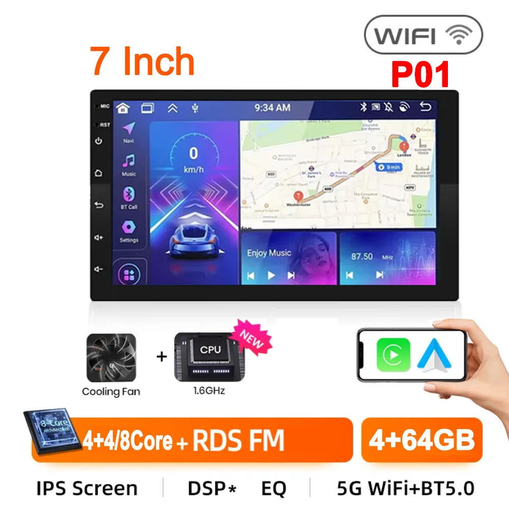 7/9/10inch 2 Din Car Audio Android 13 4/8Core Android auto Carplay 64G Automotive Multimedia Player BT Car intelligent Systems