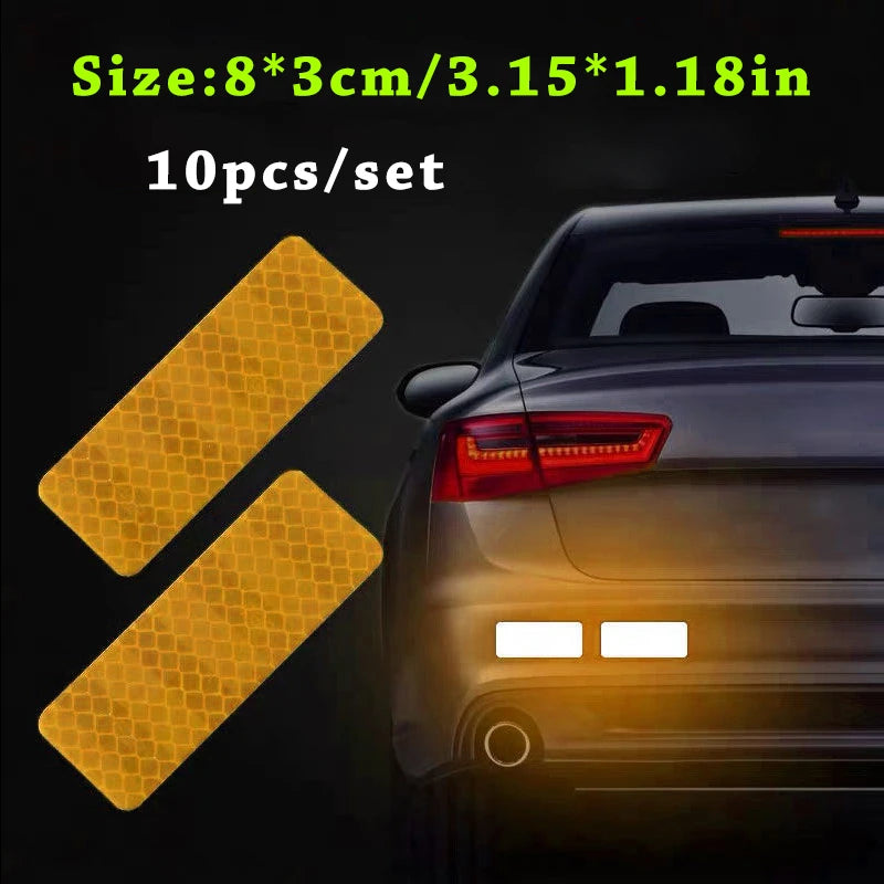 10pcs/set Car Bumper Reflective Safety Strip Stickers Car Reflective Sticker Reflective Warning Safety Tape