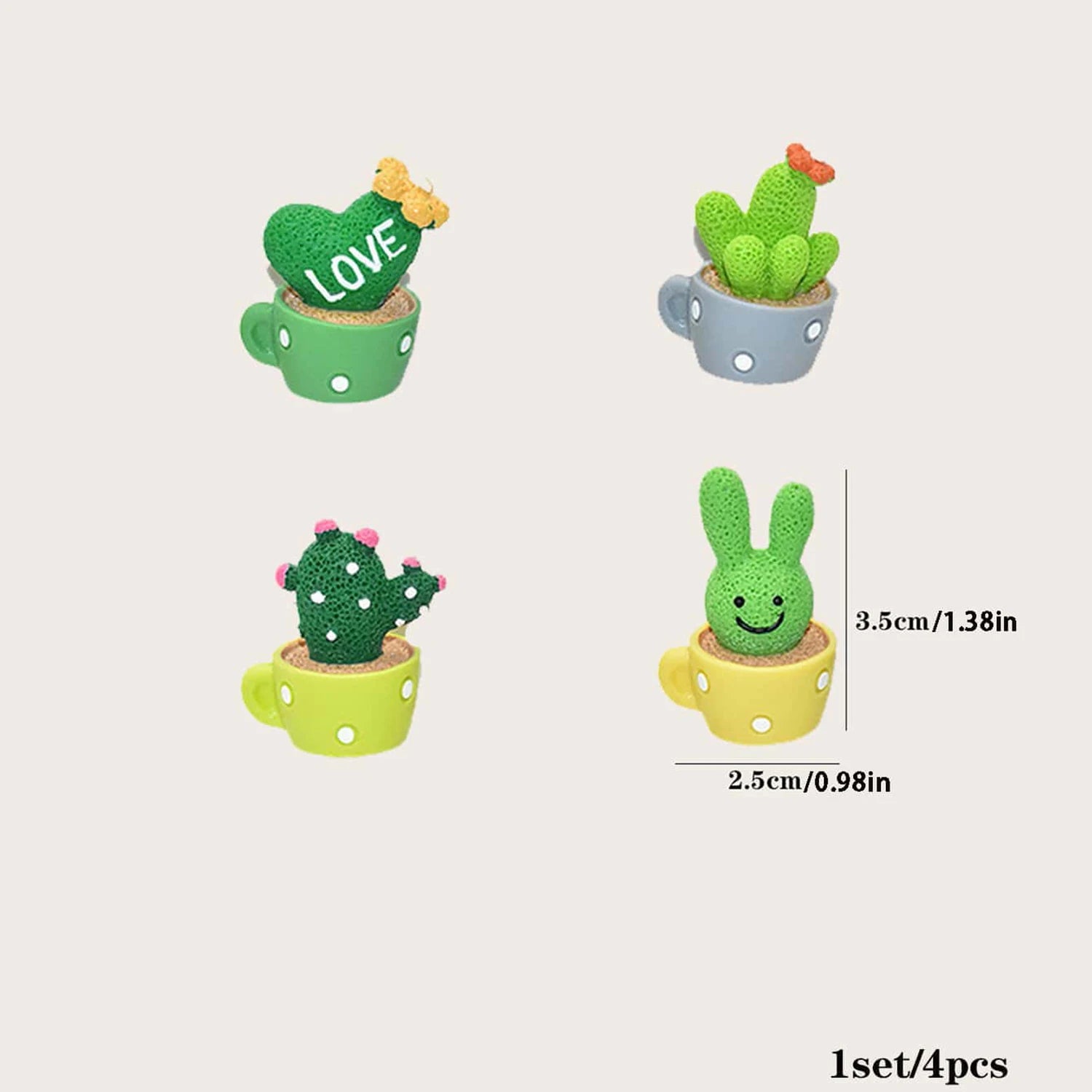 4pc/set Mini Simulation Succulent Cactus Resin Crafts Home Desktop Car Interior Decorative Ornaments
