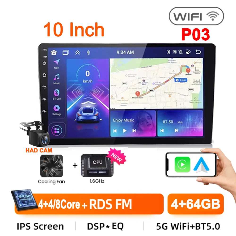 7/9/10inch 2 Din Car Audio Android 13 4/8Core Android auto Carplay 64G Automotive Multimedia Player BT Car intelligent Systems