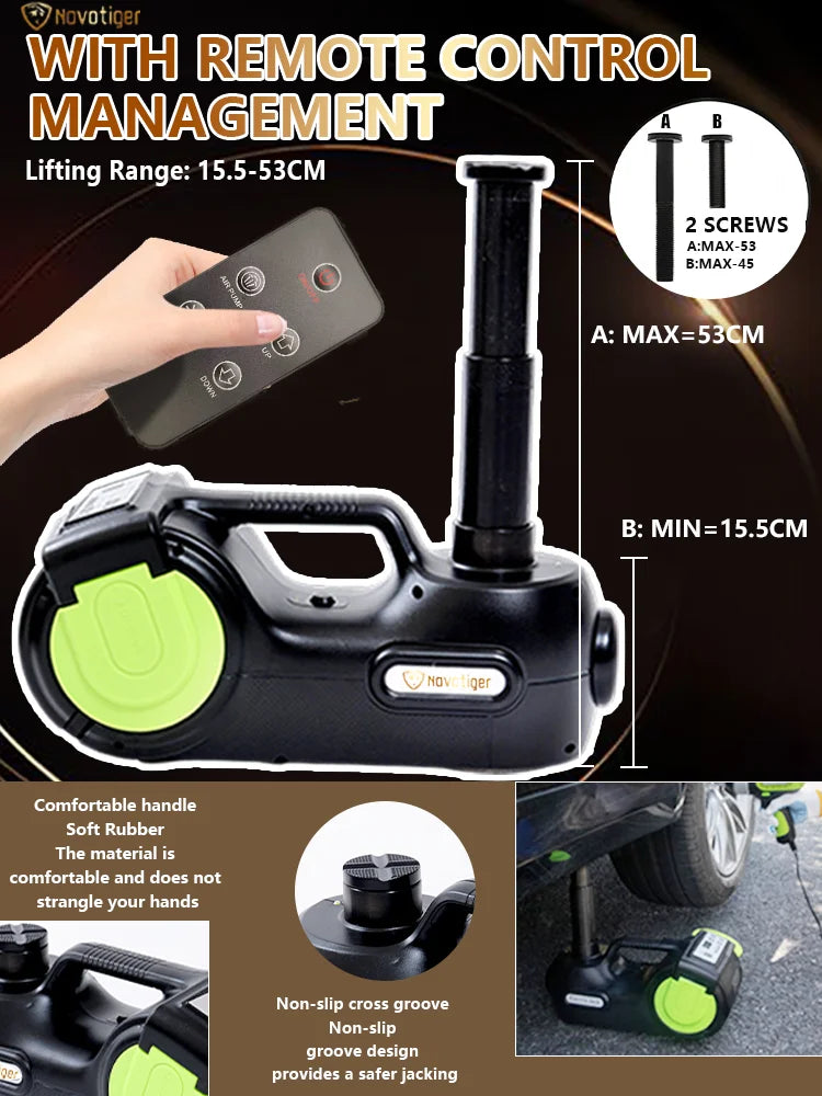 Electric Car Jack 5 Ton 4 in 1 Electric Hydraulic Jack 155-530mm With Electric Wrench Compressor LED Light