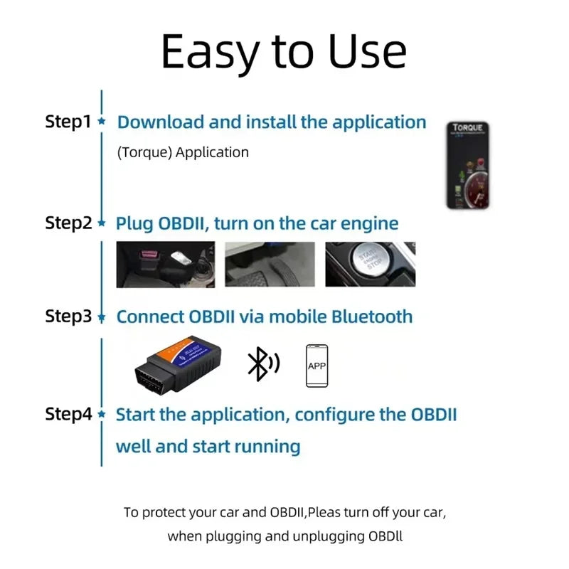 Automotive Fault Detector ELM327 V2.1 OBD2 Scanner Bluetooth Car Diagnostic Tool For Android /IOS Code Reader