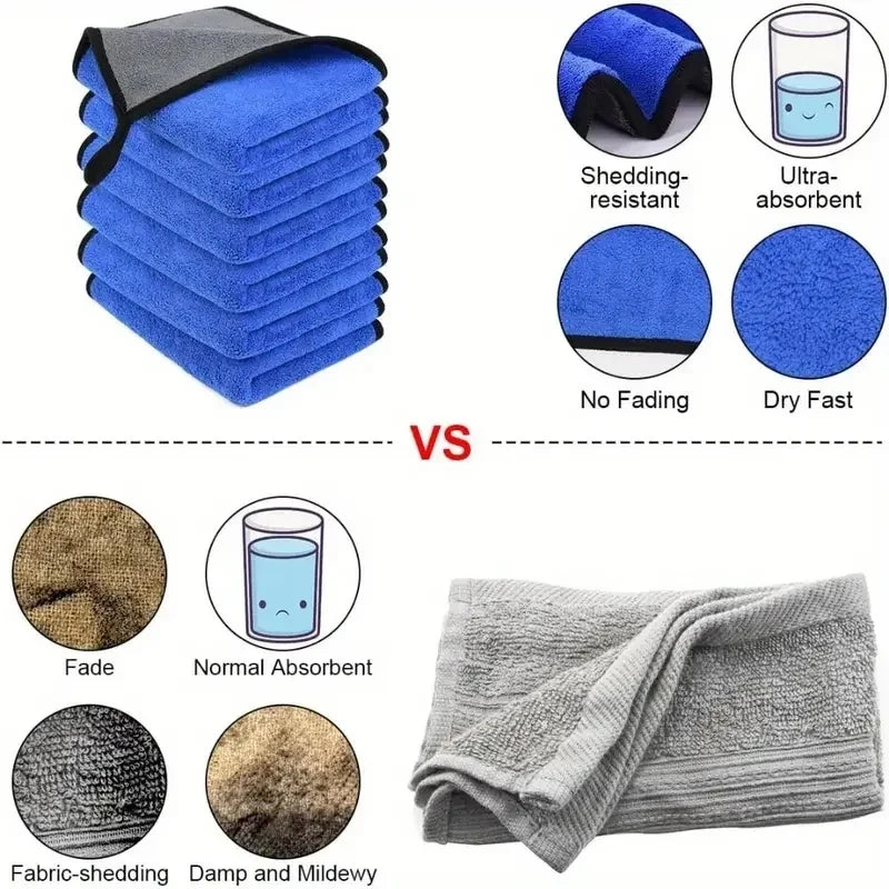 1/3/6pcs Microfiber Car Washing Towel Soft Quick Drying Windows Mirrors Wiping Rags Home Double Layer Cleaning Cloths