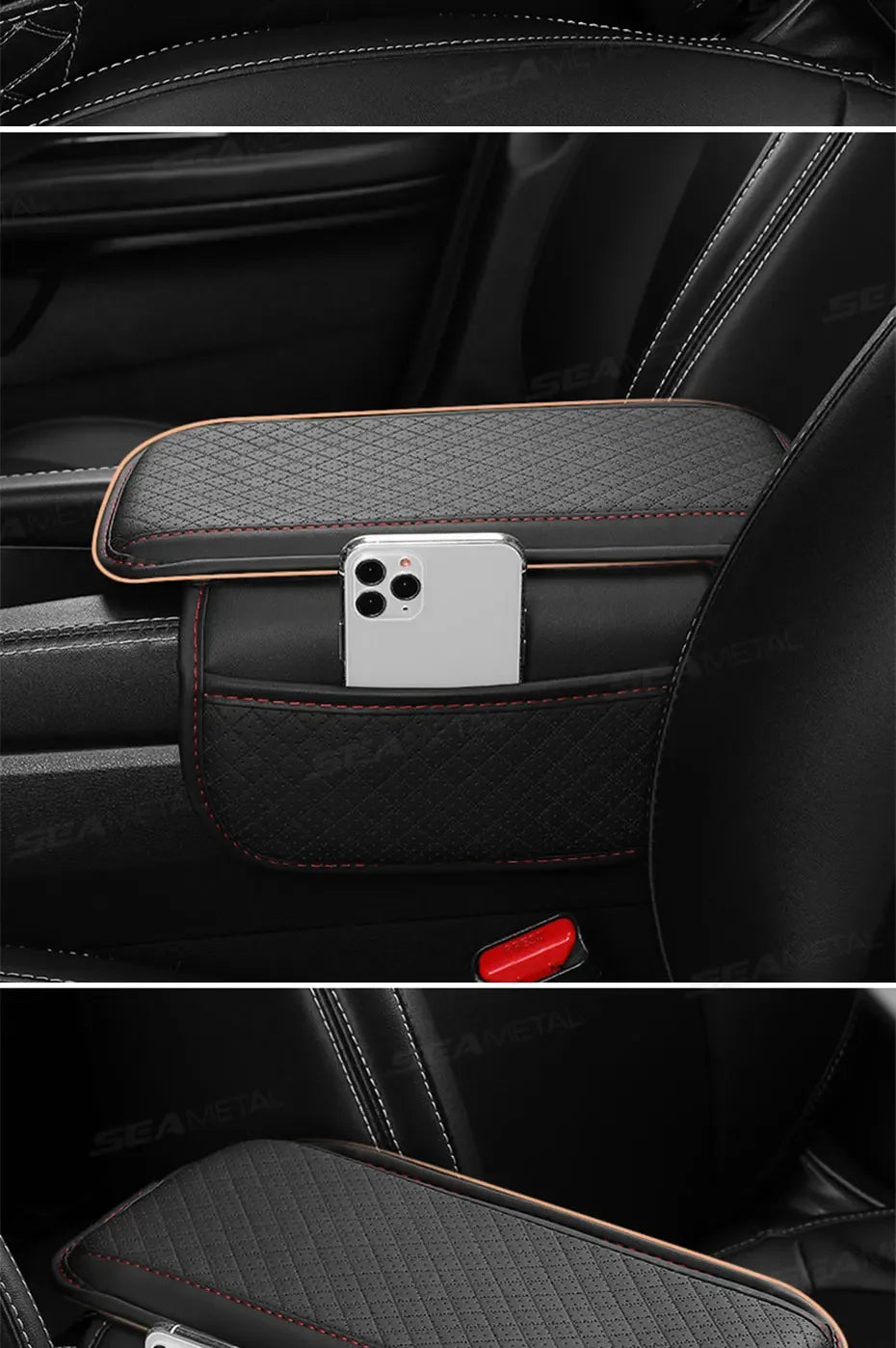 Leather Car Armrest Box Pad Memory Foam Center Console Arm Rest Protector Cover with Storage Pocket Elbow Rest Cushion