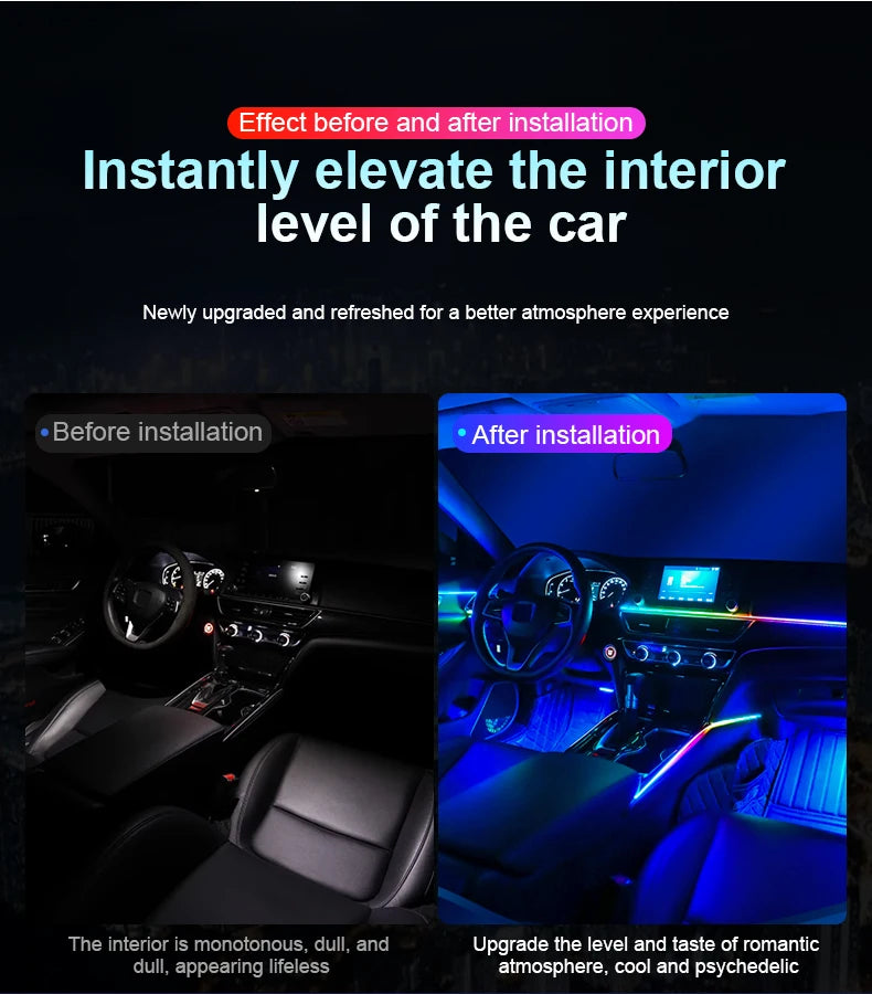 14/18 in 1 Led Acrylic Car Ambient Light RGB 64 213 Color Symphony Acrylic APP Streamer Atmosphere Lamp Kit One Zone Dual Zone