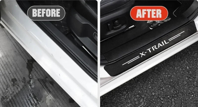 Carbon Fiber Car Door Sill Threshold Anti Protective Stickers Decals For Nissan X-Trail Rear Trunk Bumper Anti Scratch Strips