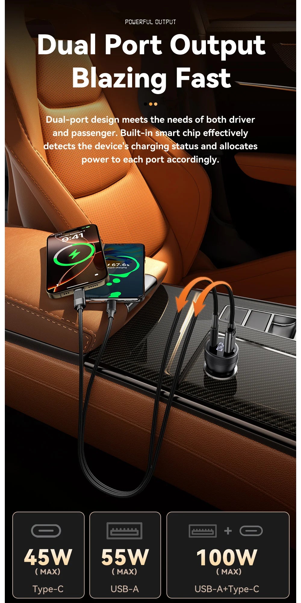 Essager 100W Car Charger USB C Quick Charge PD 45W for iPhone 15 pro 14  Xiaomi Poco Samsung Galaxy S24 Fast Charger Charging