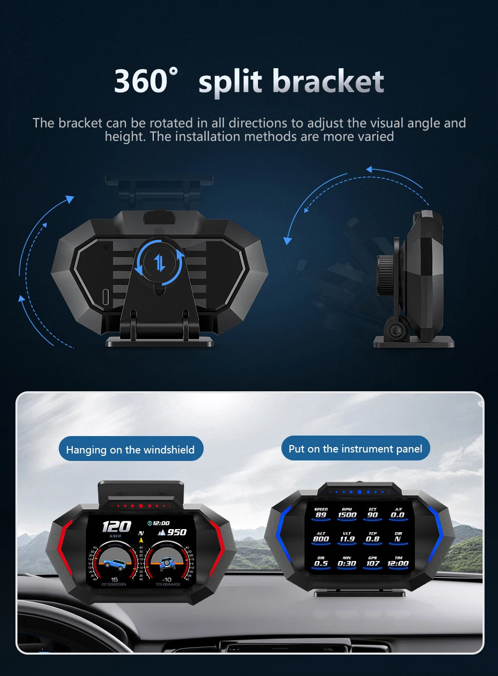 HUD P24 OBD2+GPS Head Up Display on Board Computer Multi-function Digital Speedometer Slope Meter Inclinometro 4x4 Off Road