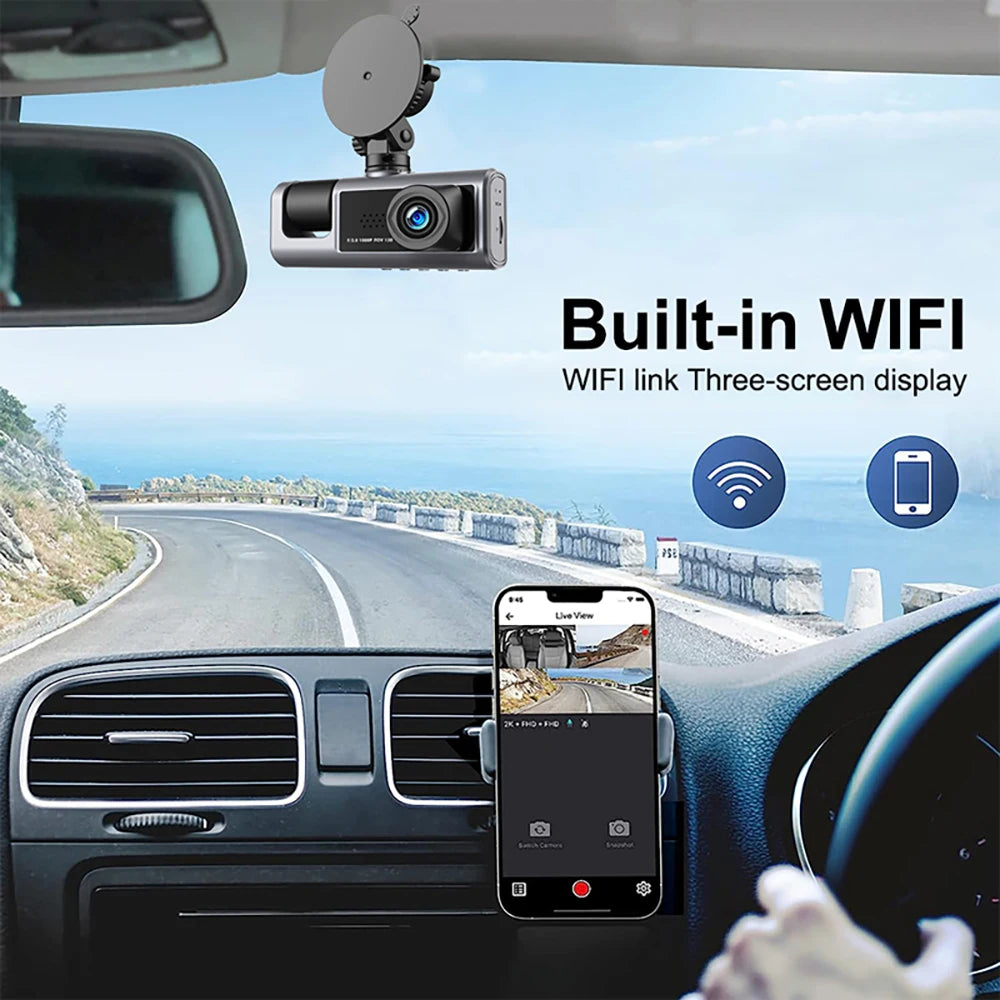 WIFI APP Control Car Dvr 3 Channel 1080P Dash Cam for Cars Front and Rear View Recorder Video Car Camera for Car Assecories