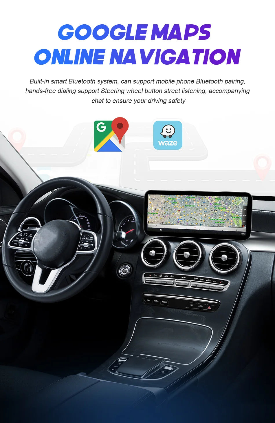 Android 14 Wireless CarPlay For Mercedes Benz C Class W205 Screen Android Auto Multimedia Navigation GPS SWC DSP 4G WiFi
