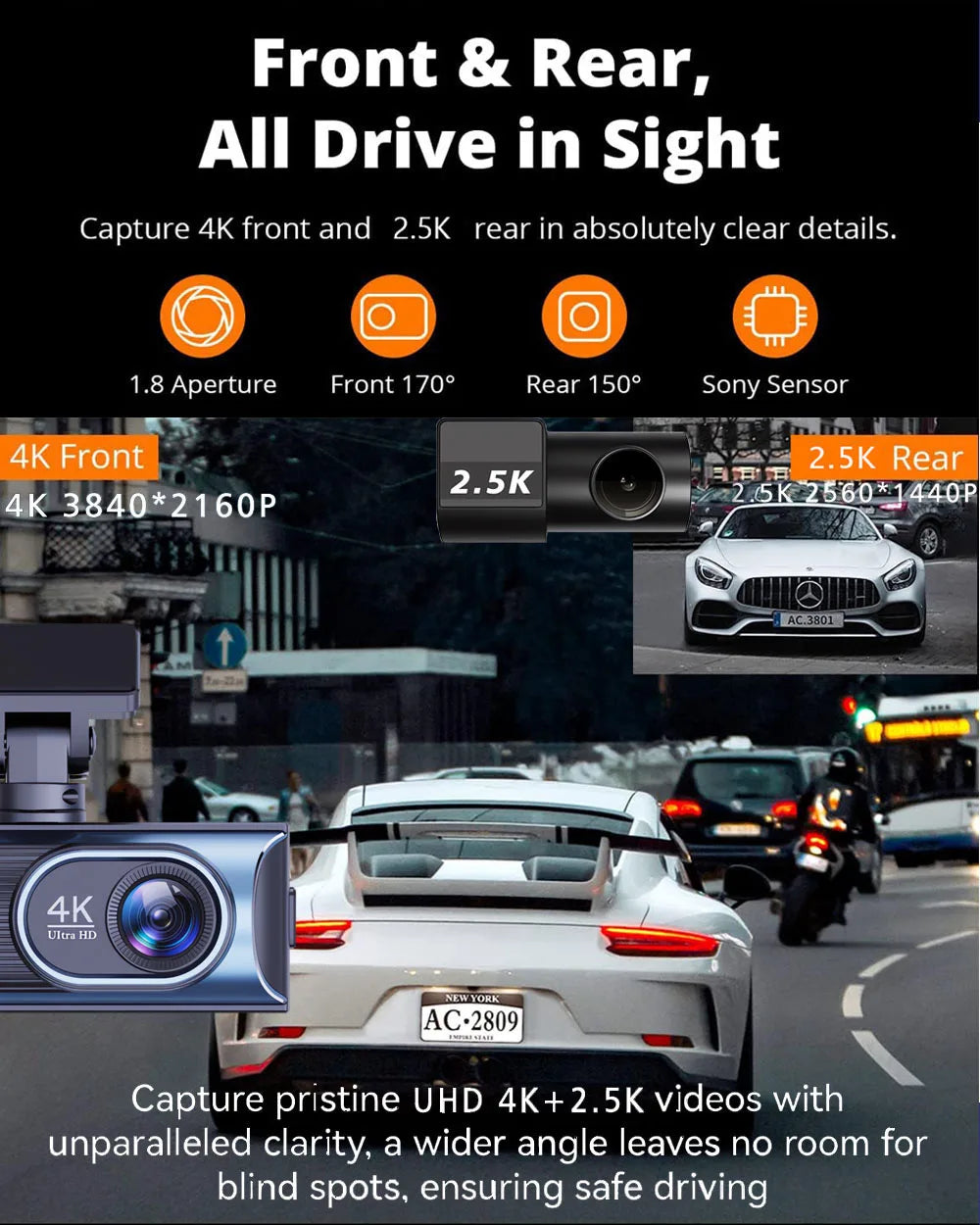 UHD 4K+2.5K Car DVR Front And Back Dash Cam Camera 5G WIFI GPS Dashcam Mini Black Box With 24H Parking Monitor Night Vision