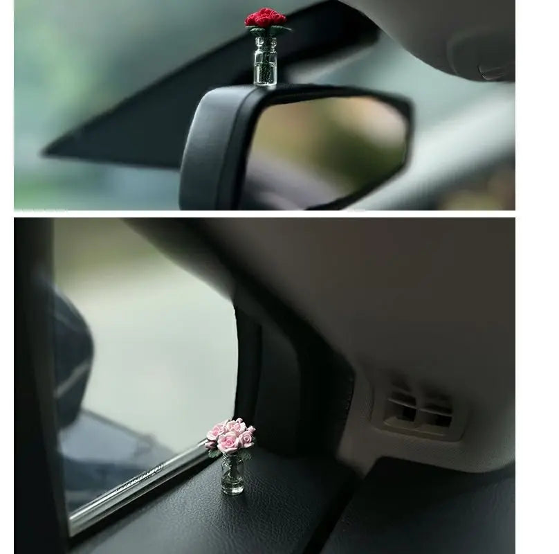 Cute Car Interior Decoration Mini Rose Sunflower Vase Auto Center Console Decoration Ornaments For Car Gifts Accessories