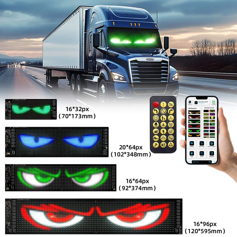 Dynamic Devil Eyes Light for Cars Truck Windshield Programmable LED Display Flexible Soft Screen Bluetooth APP Remote Control
