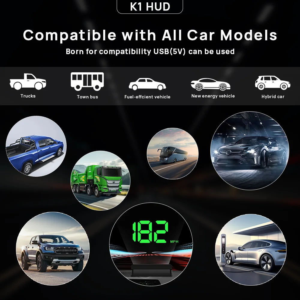 KWHUD K1 HUD Head-up Display Car GPS Digital Speedometer Universal Speed Windshield Projector Plug&Play Auto Electronic Devices