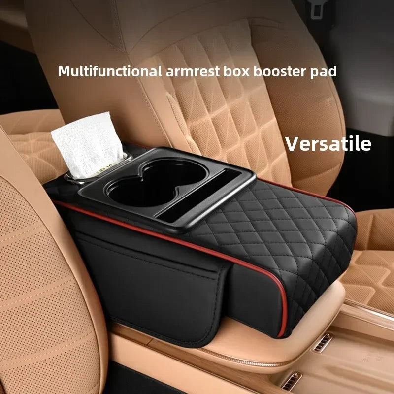 Car Armrest Box Thicken Height Pad Arm Rest Cushion with Pocket Tissue Cup Holder Memory Cotton Elbow Support Height Pad