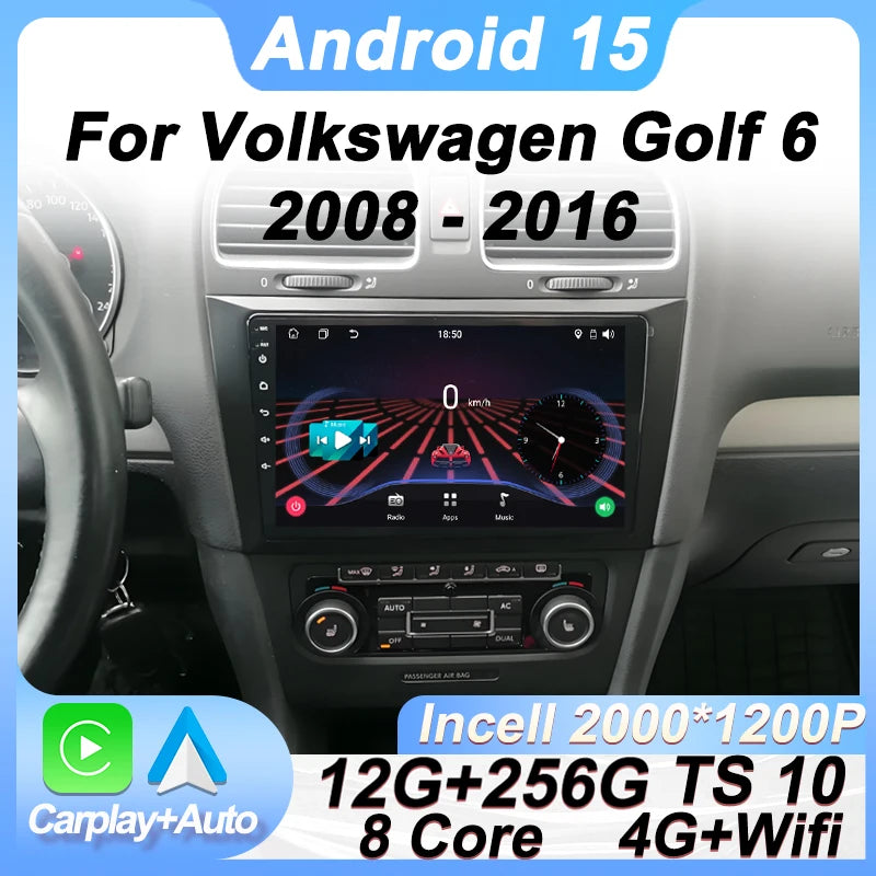 Android 15 Auto For Volkswagen Golf 6 2008- 2016 Car Multimedia Video Player Car Radio Touch Screen GPS Navigation 5G Wifi DSP