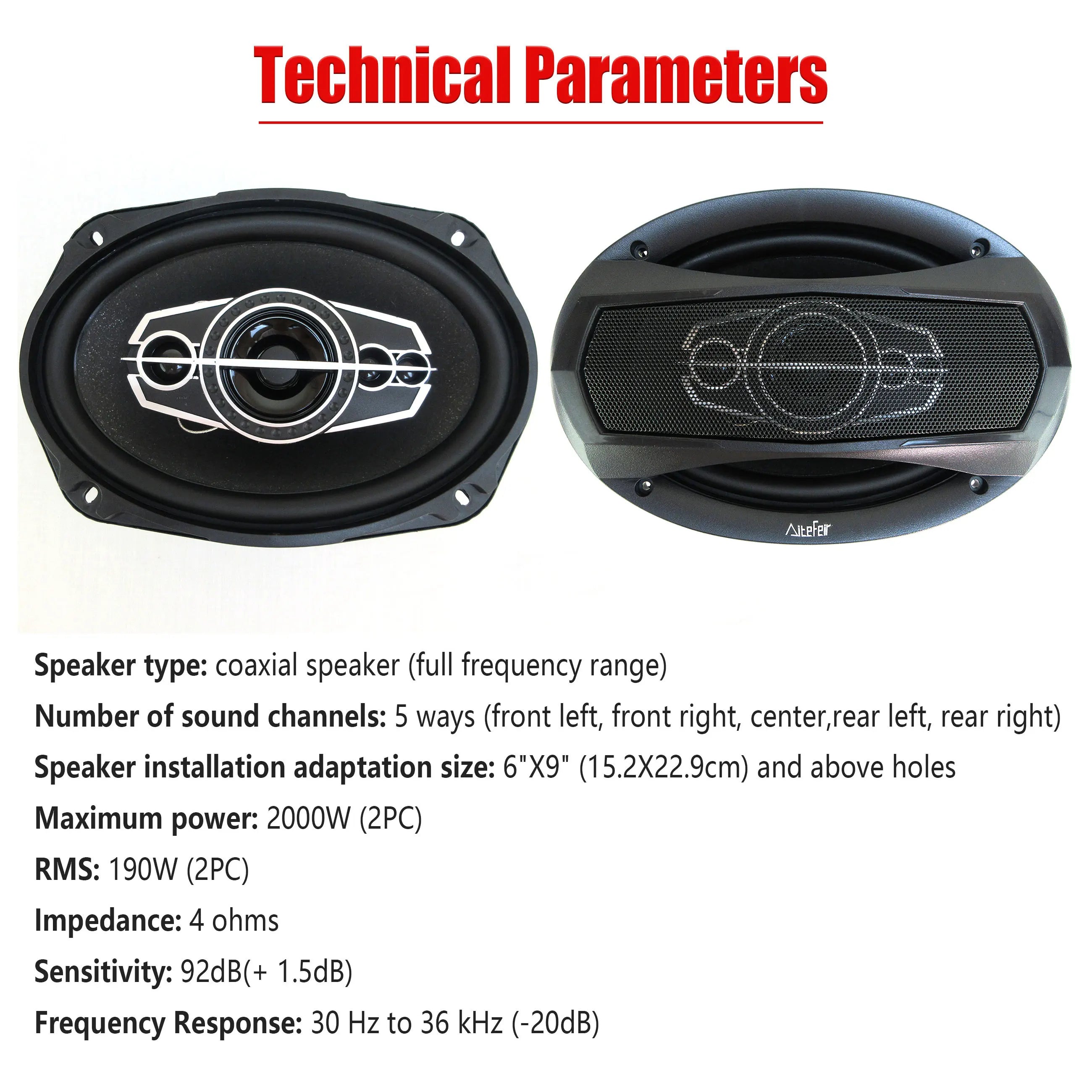 6X9 Inch (2x100W)2000W 5 Way Stereo Car Speakers Hi-Res Audio Coaxial Connectivity Universal Flush Mount Design with App Control