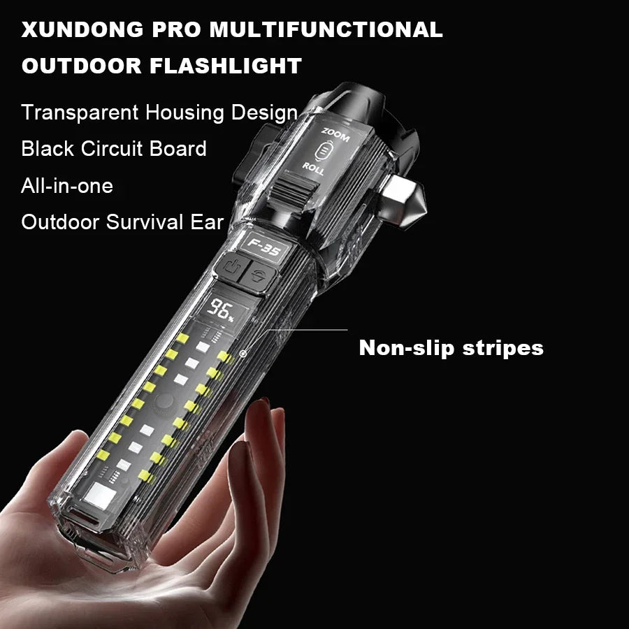 6in1 Car Emergency Light with Window Breaker Seatbelt Cutter Power Bank Zoomable Flashlight Magnetic Base Car Emergency Kit