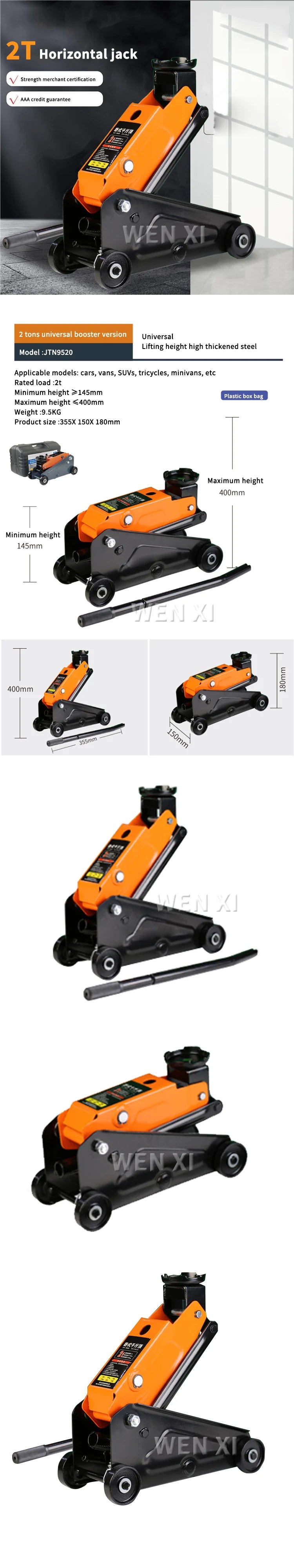 2Ton Hydraulic Trolley Steel Jack Flat Lifting Height 145-400mm 360° Wheels Car Lifter Axle Stand for Workshop Home Lifting Tool