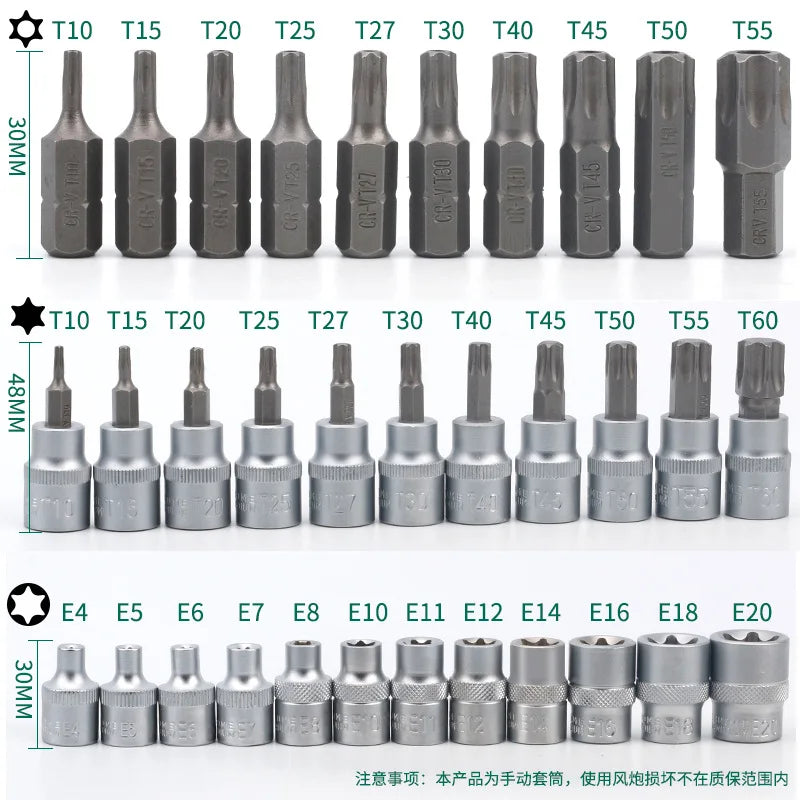 High-quality 34Pcs Torx Star Sockets & Bit Set Male / Female E-Security Bits Drive Handheld Tool Torque Star Socket