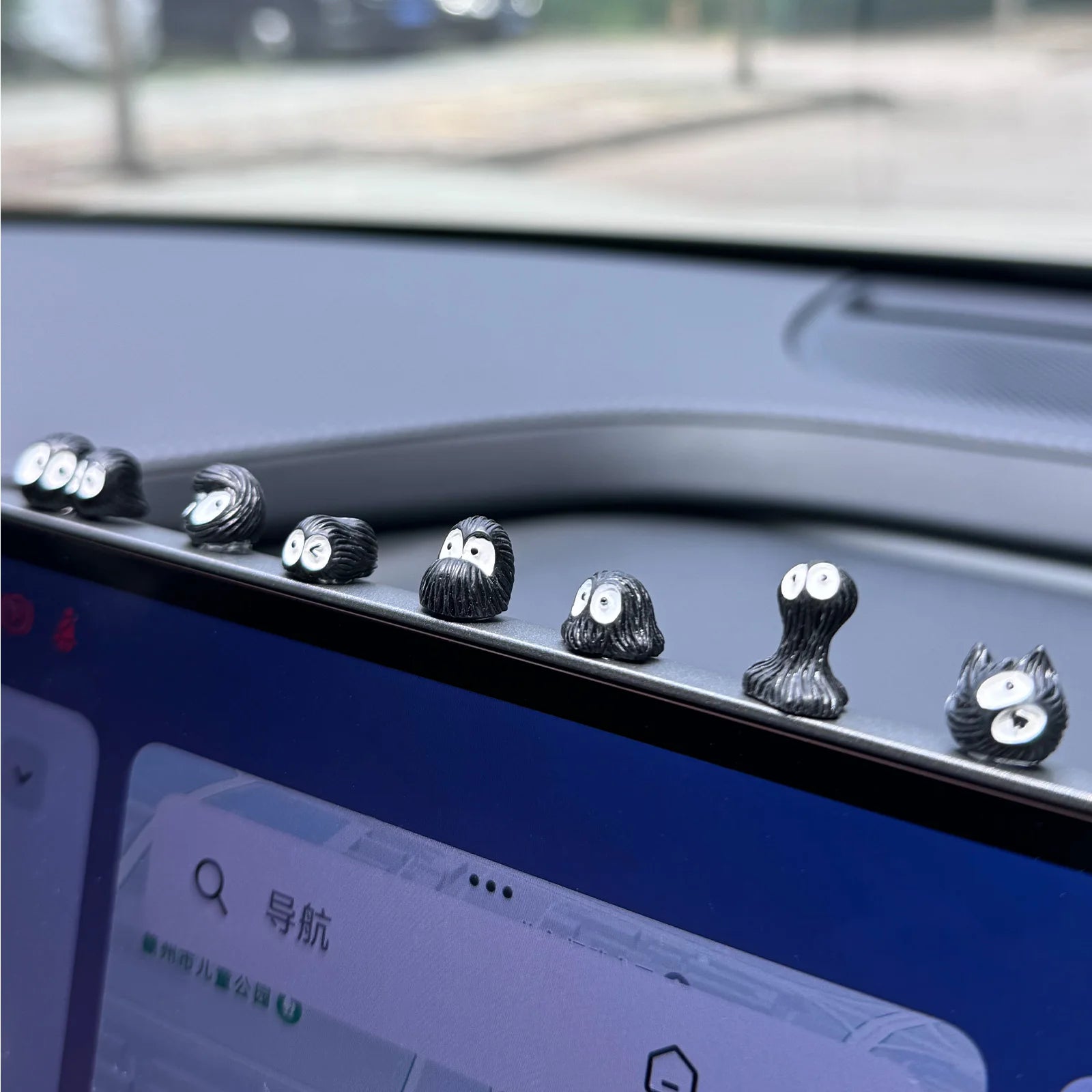 14pcs Cute Little Coal Ball Black Elf Car Interior Decoration Funny Auto Center Console Rearview Mirror Ornaments For Car Access