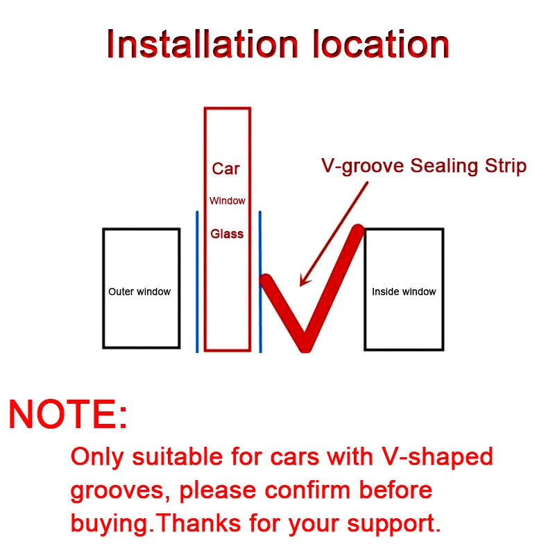SEAMETAL Car Door Window Seal Strip Rubber V Shape Auto Side Window Gap Filler Weatherstrip Noise Insulation Protector Strips