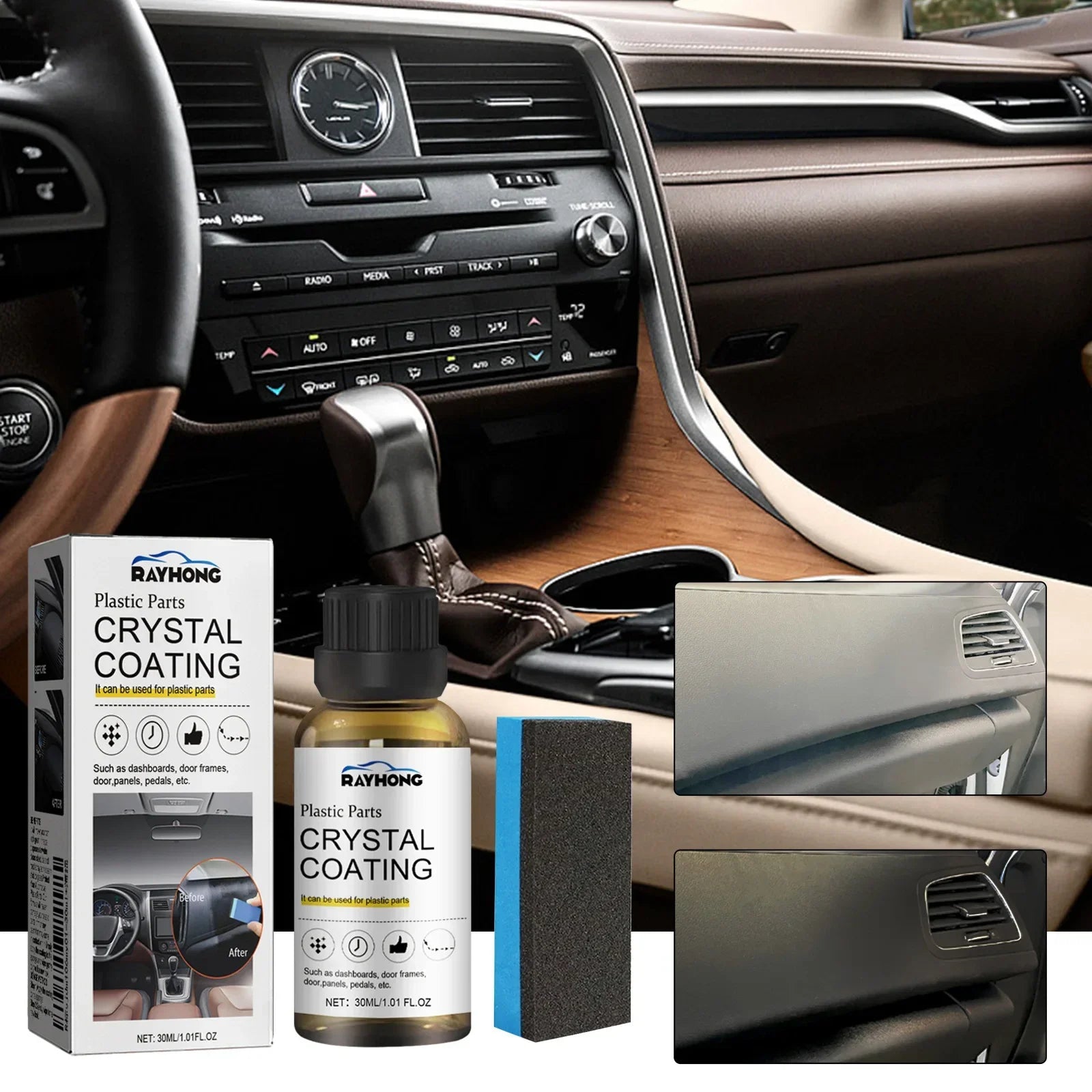 30ml Interior Plastic Parts Retreading Agent Crystal Coating Wax Renewed Plastic Restore Long-lasting Liquid Car Maintenance