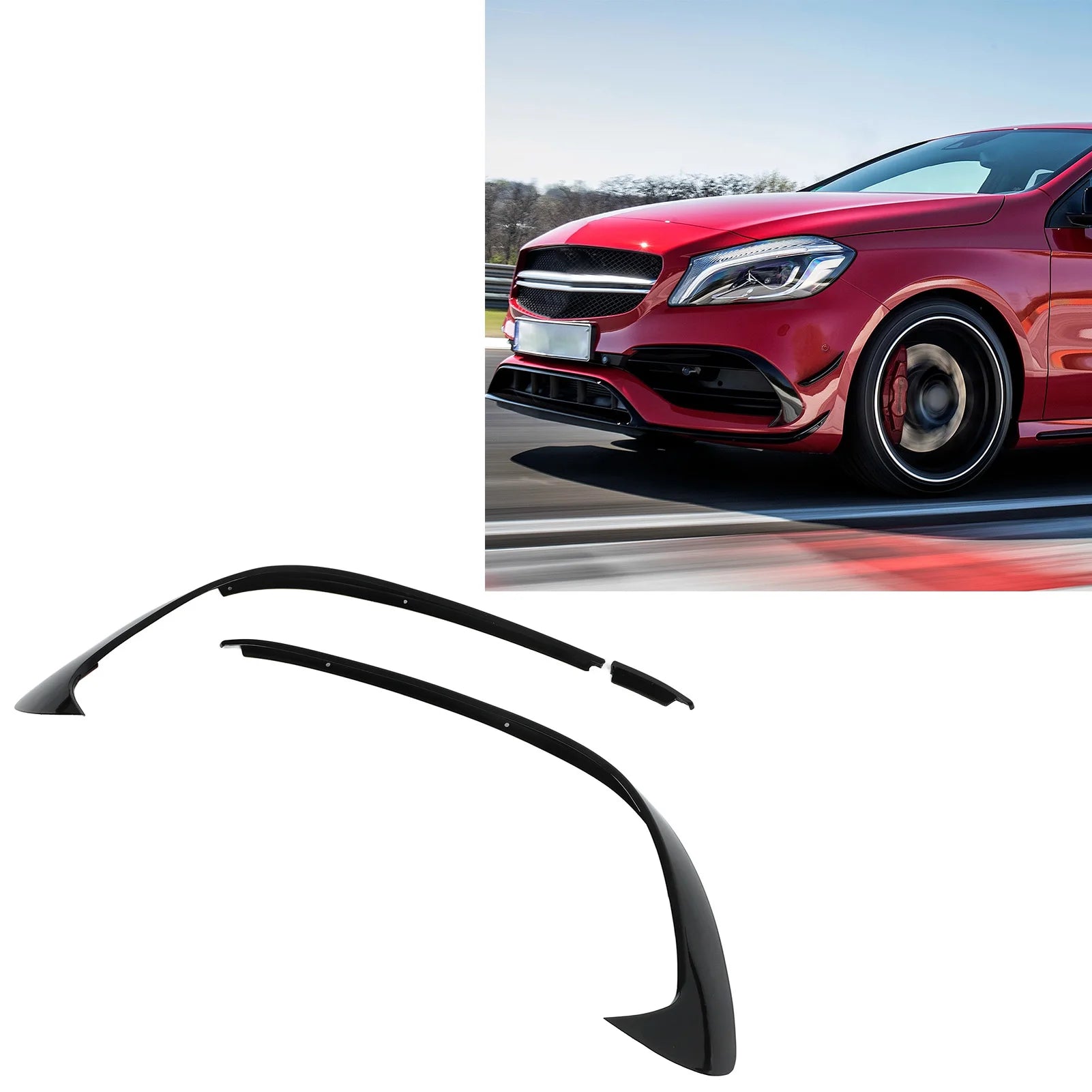 3pcs Glossy Black Front Bumper Spoiler Splitter Trim Replacement for Mercedes‑Benz A‑Class W176 AMG‑Line A45 2015 2016 2017 2018
