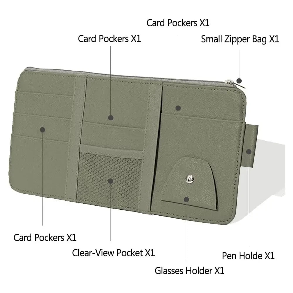 Leather car multi-functional sun visor, multi-pocket business card, memory card storage bag, car sunglasses frame, sun visor
