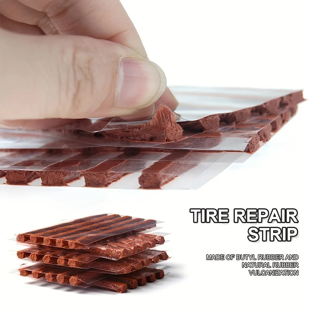 Emergency Tire Repair Kit with Rubber Strips, Probe & Glue - Quick Roadside Fix for Cars, Motorcycles or Bikes, Portable