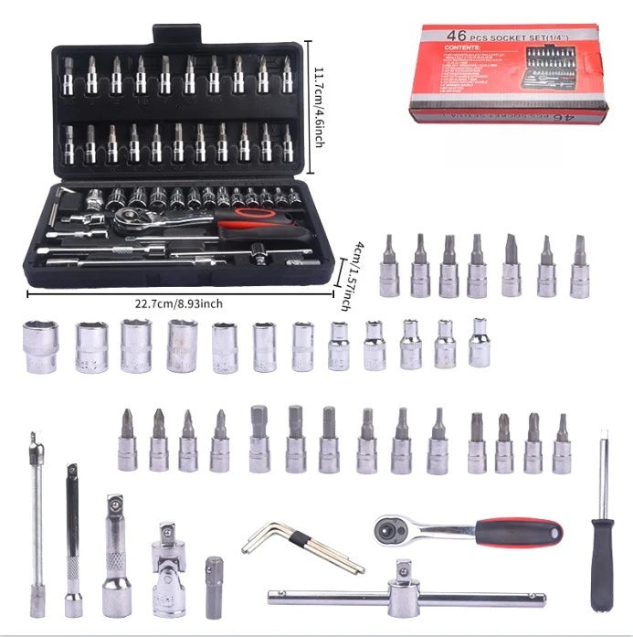 46-piece Auto Repair Combination Ratchet Wrench Toolbox, Auto Maintenance Vehicle-mounted Socket Repair Set Tools