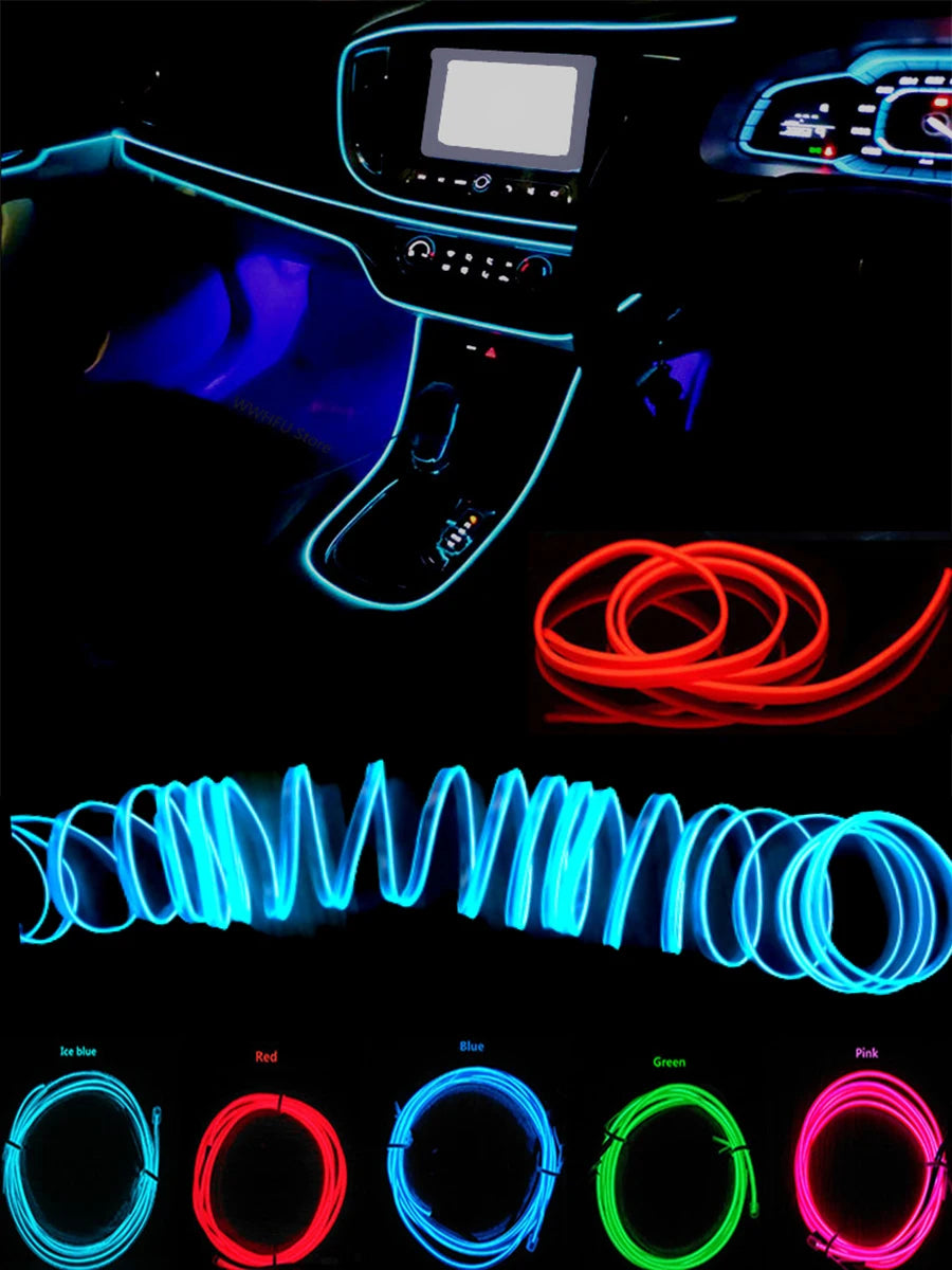 5m Car Interior Atmosphere Lighting LED Strip 5V DIY Flexible EL Cold Light Line Tube With USB Auto Decoration Ambient Lamp
