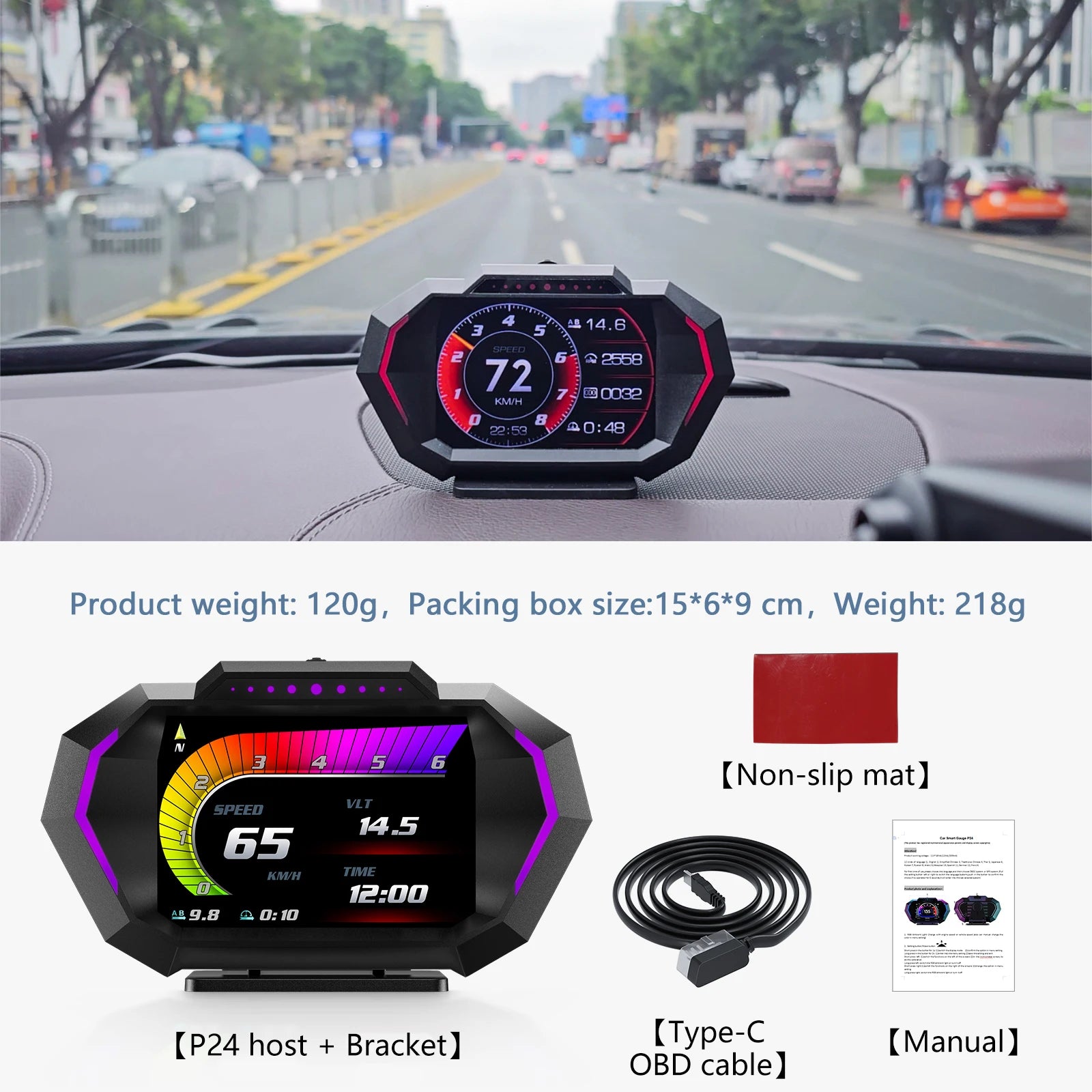 HUD P24 OBD2+GPS Head Up Display on Board Computer Multi-function Digital Speedometer Slope Meter Inclinometro 4x4 Off Road