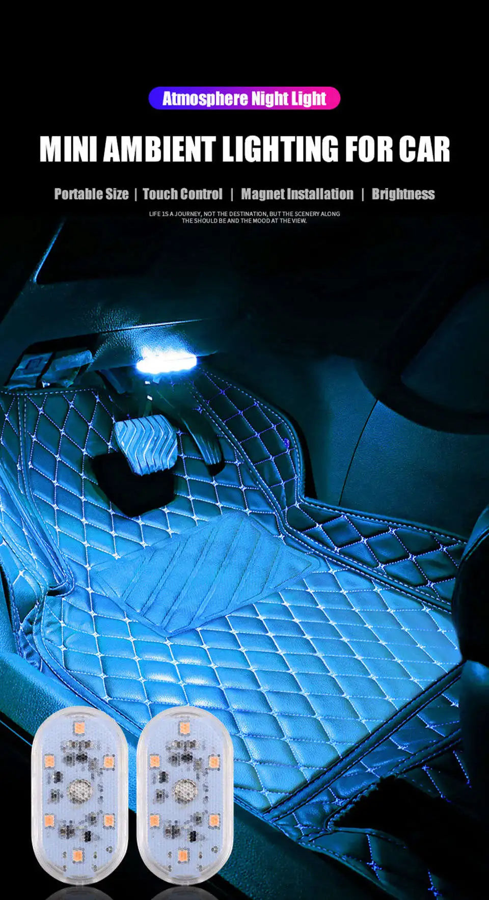 Car Interior Ambient Light USB Rechargeable Cabinet Light Room Decor RGB Lights Atmosphere LED Lamp Magnet Wireless Light